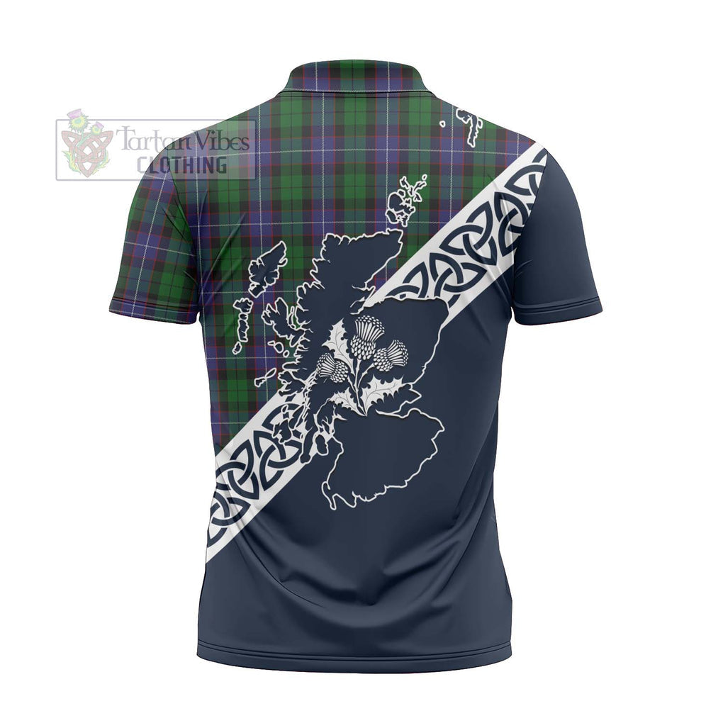 Tartan Vibes Clothing Galbraith Tartan Zipper Polo Shirt Featuring Thistle and Scotland Map