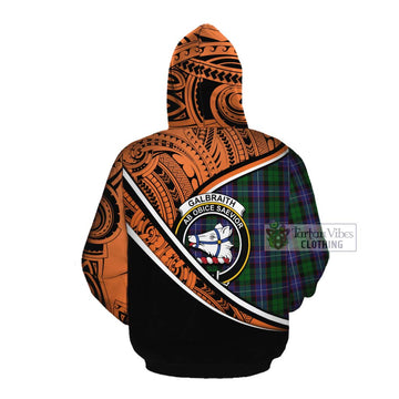 Galbraith Crest Tartan Cotton Hoodie with Polynesian Vibes Style - Orange Version