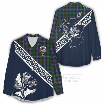 Galbraith Tartan Women's Casual Shirt Featuring Thistle and Scotland Map