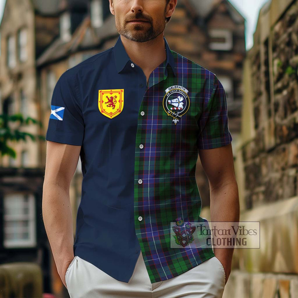 Tartan Vibes Clothing Galbraith Tartan Short Sleeve Button Shirt with Scottish Lion Royal Arm Half Style