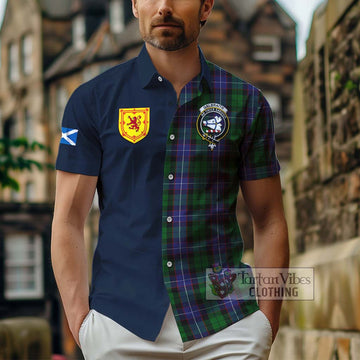 Galbraith Tartan Short Sleeve Button Shirt Alba with Scottish Lion Royal Arm Half Style