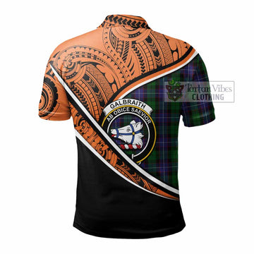 Galbraith Crest Tartan Polo Shirt with Polynesian Vibes Style - Orange Version