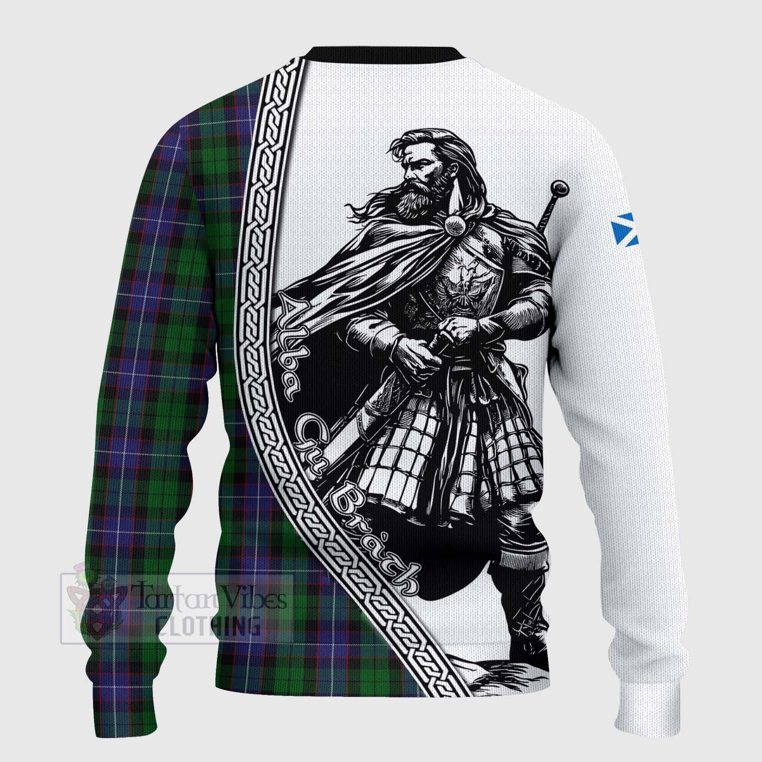 Tartan Vibes Clothing Galbraith Tartan Clan Crest Knitted Sweater with Highlander Warrior Celtic Style