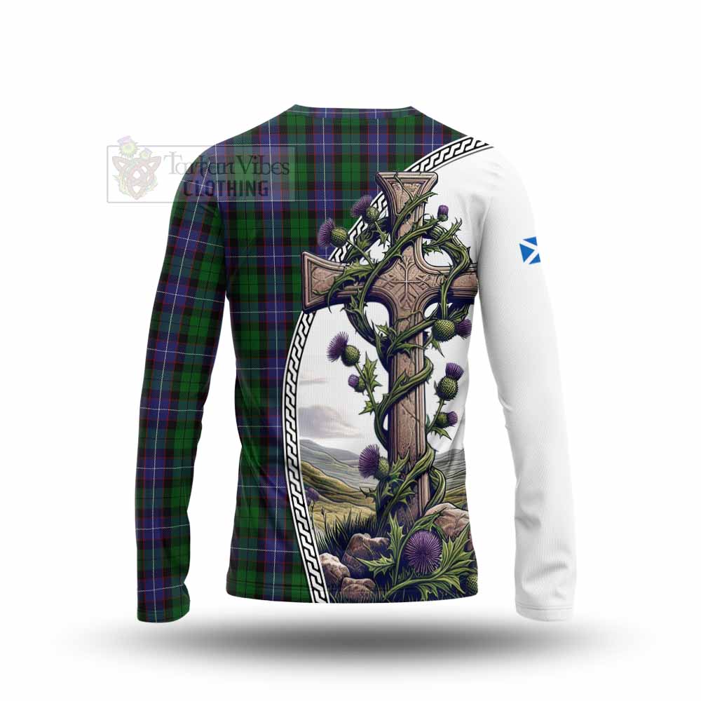 Tartan Vibes Clothing Galbraith Tartan Long Sleeve T-Shirt with Family Crest and St. Andrew's Cross Accented by Thistle Vines