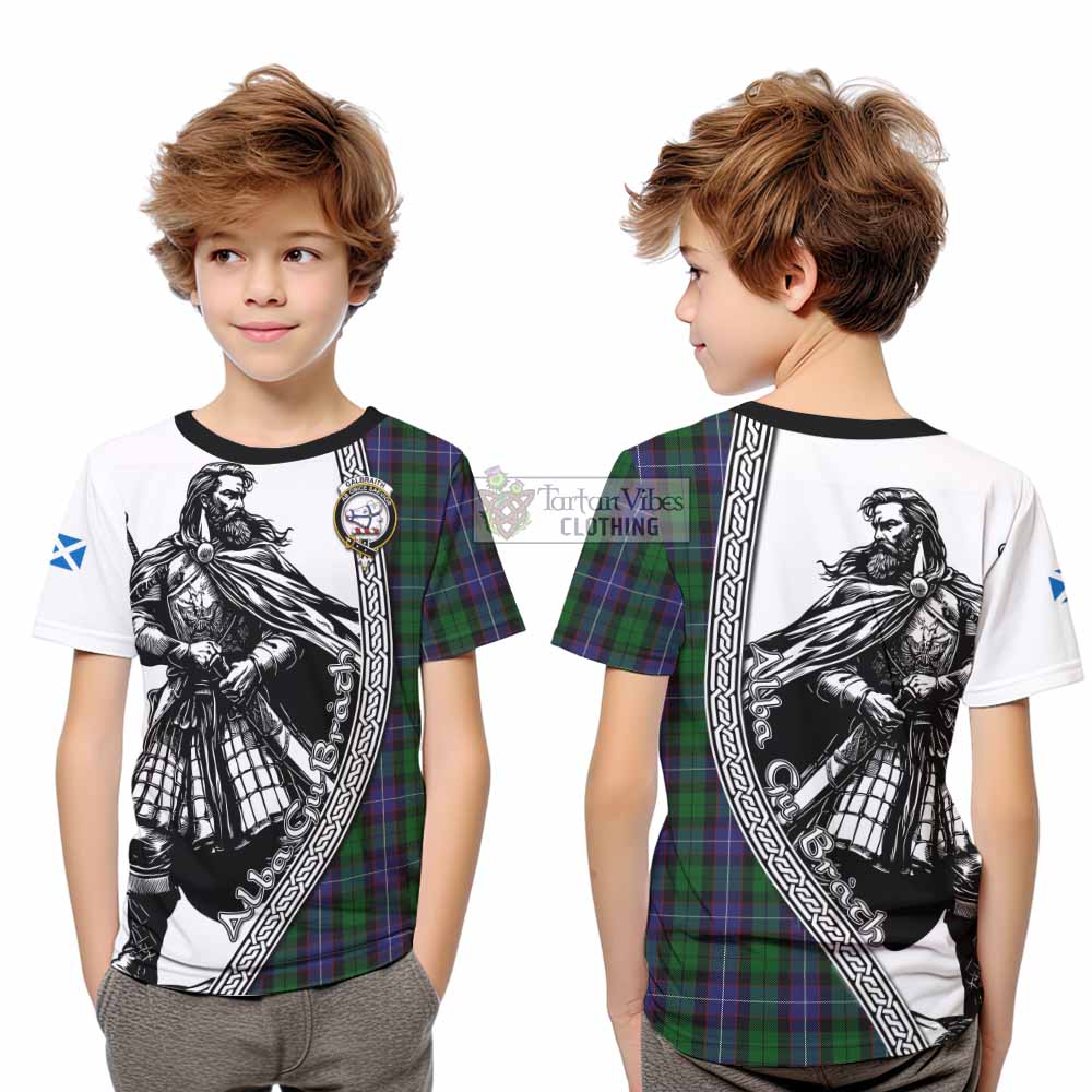 Galbraith Tartan Clan Crest Kid T-Shirt with Highlander Warrior Celtic Style