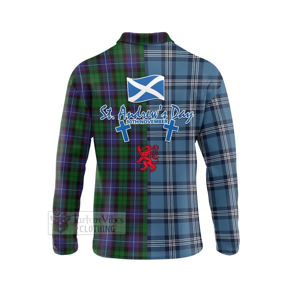 Tartan Vibes Clothing Galbraith Tartan Long Sleeve Polo Shirt Happy St. Andrew's Day Half Tartan Style