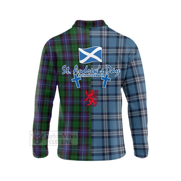 Galbraith Tartan Long Sleeve Polo Shirt Happy St. Andrew's Day Half Tartan Style