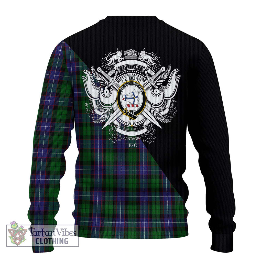 Galbraith Tartan Knitted Sweater with Family Crest and Military Logo Style - Tartanvibesclothing Shop