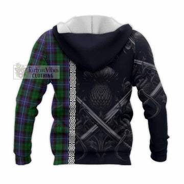 Galbraith Tartan Knitted Hoodie with Family Crest Cross Sword Thistle Celtic Vibes