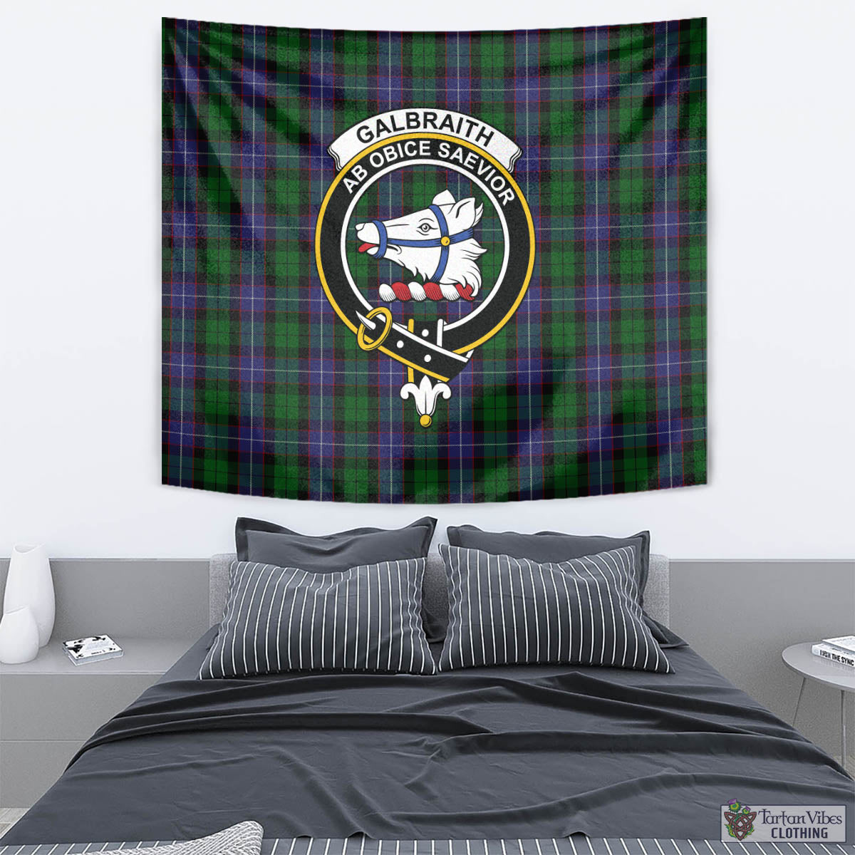 Tartan Vibes Clothing Galbraith Tartan Tapestry Wall Hanging and Home Decor for Room with Family Crest