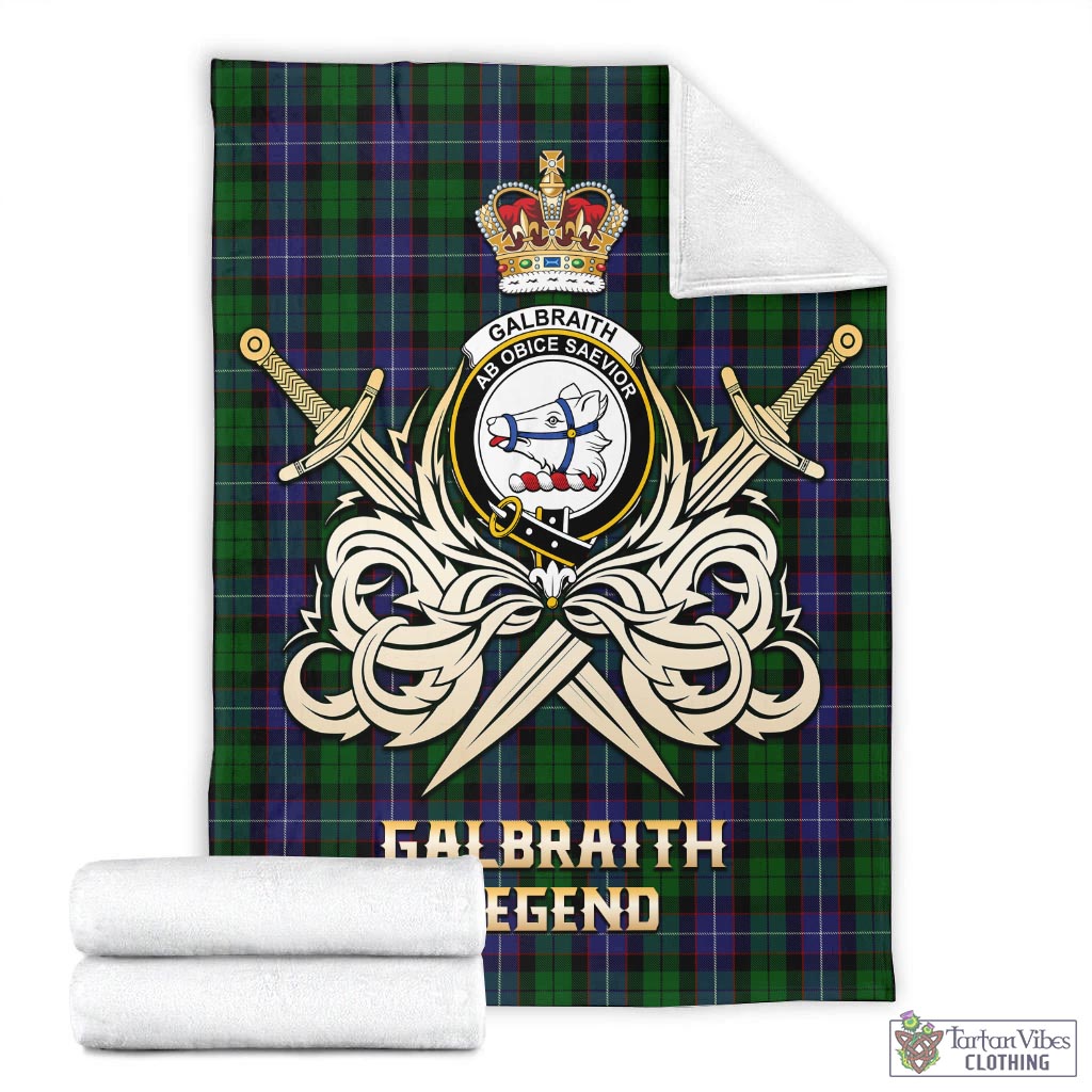 Tartan Vibes Clothing Galbraith Tartan Blanket with Clan Crest and the Golden Sword of Courageous Legacy