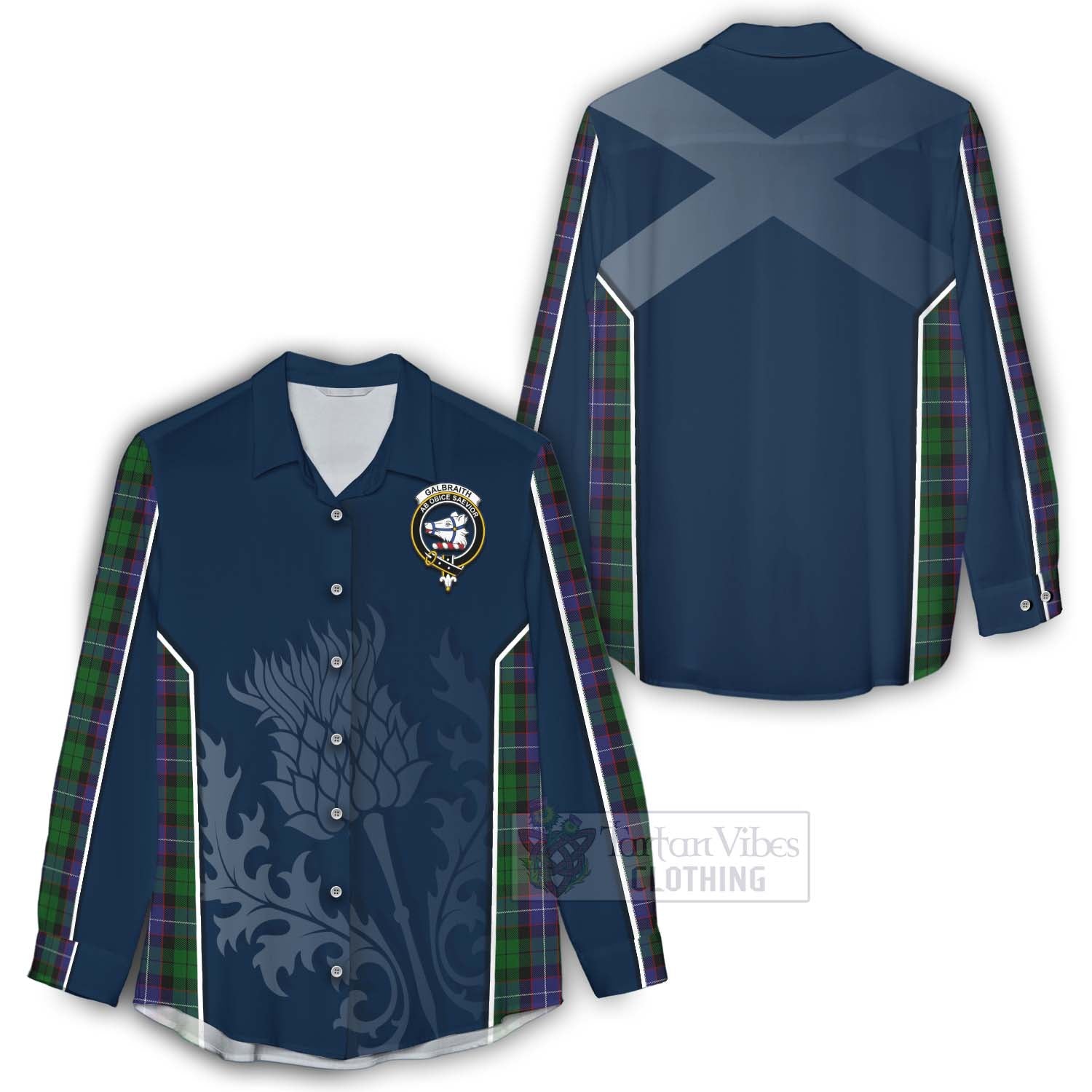 Tartan Vibes Clothing Galbraith Tartan Women's Casual Shirt with Family Crest and Scottish Thistle Vibes Sport Style