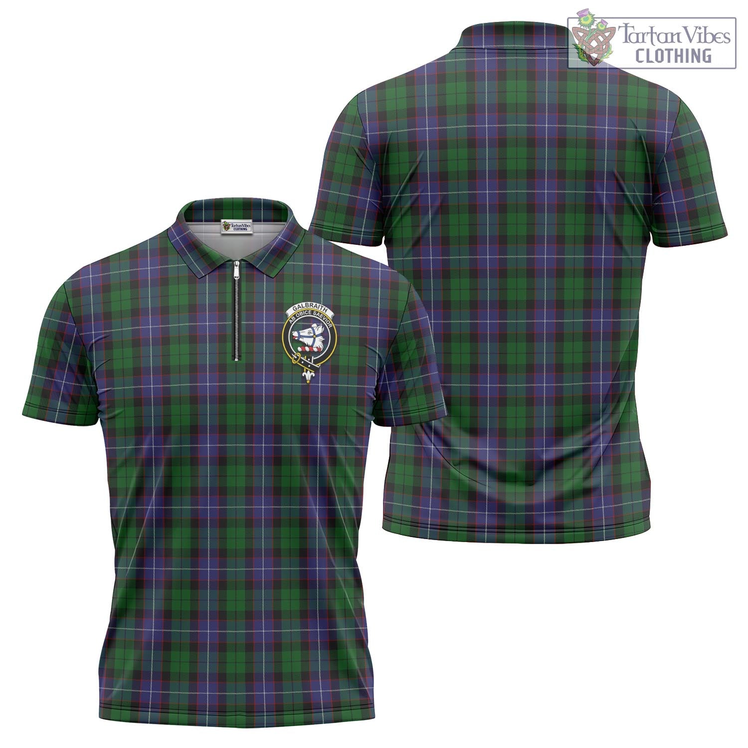 Tartan Vibes Clothing Galbraith Tartan Zipper Polo Shirt with Family Crest