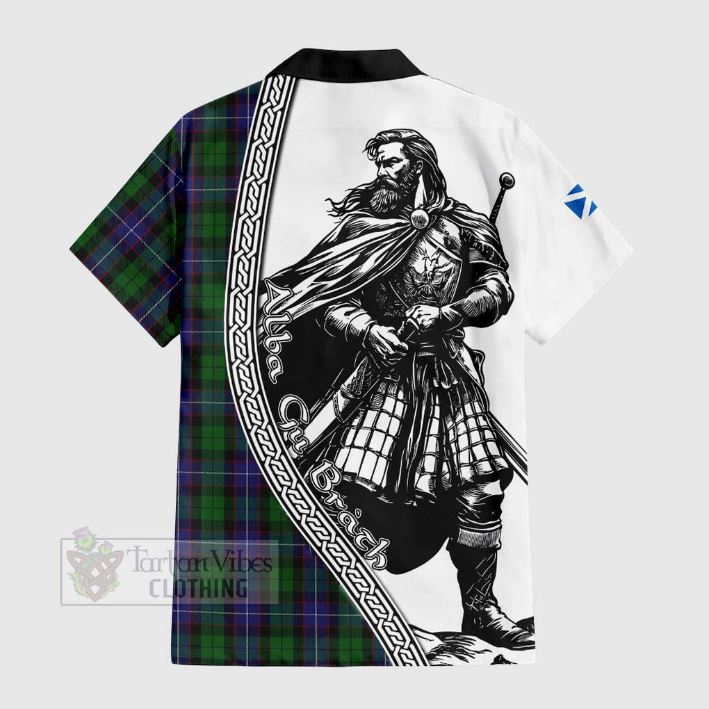 Tartan Vibes Clothing Galbraith Tartan Clan Crest Short Sleeve Button Shirt with Highlander Warrior Celtic Style