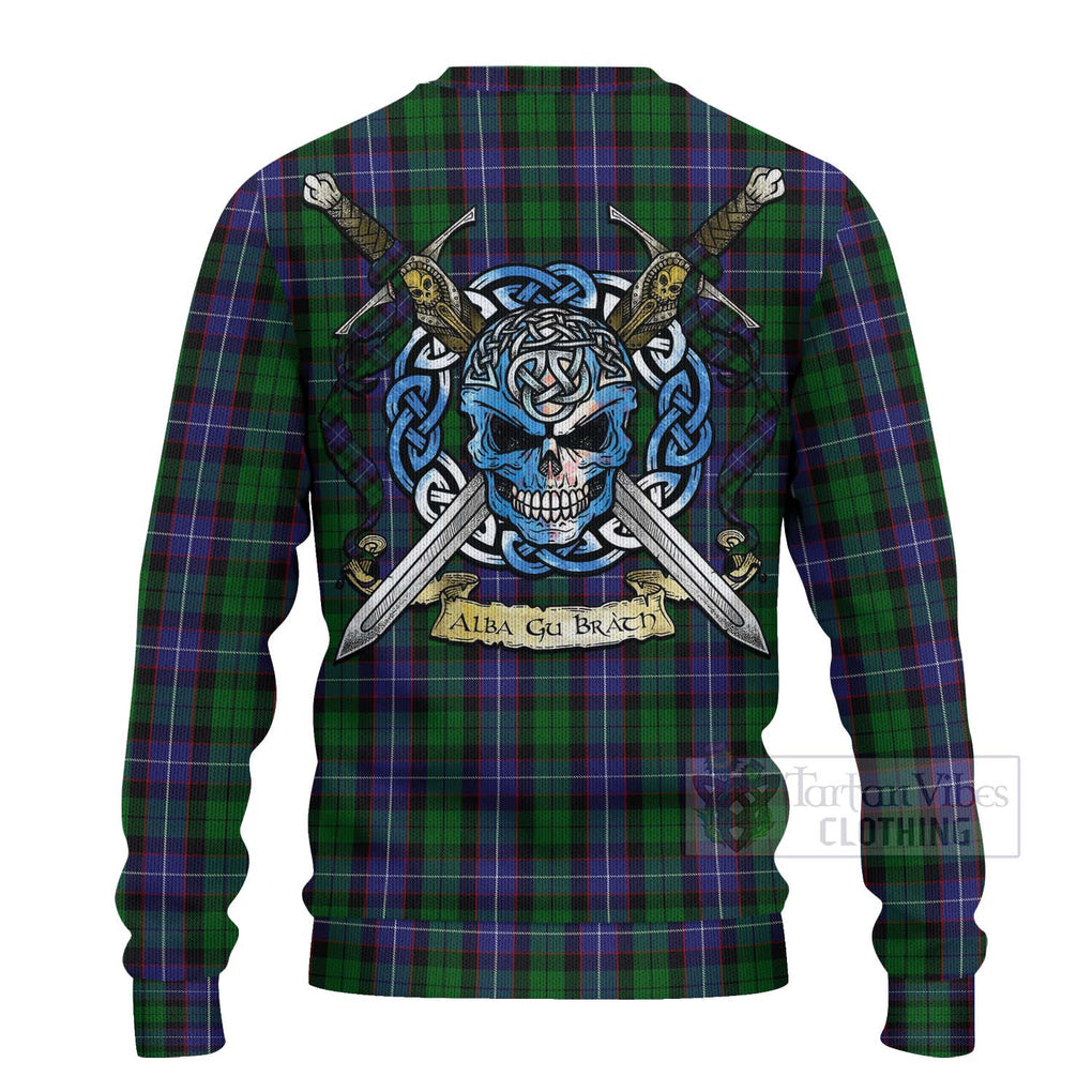 Tartan Vibes Clothing Galbraith Tartan Knitted Sweater with Family Crest Celtic Skull Style