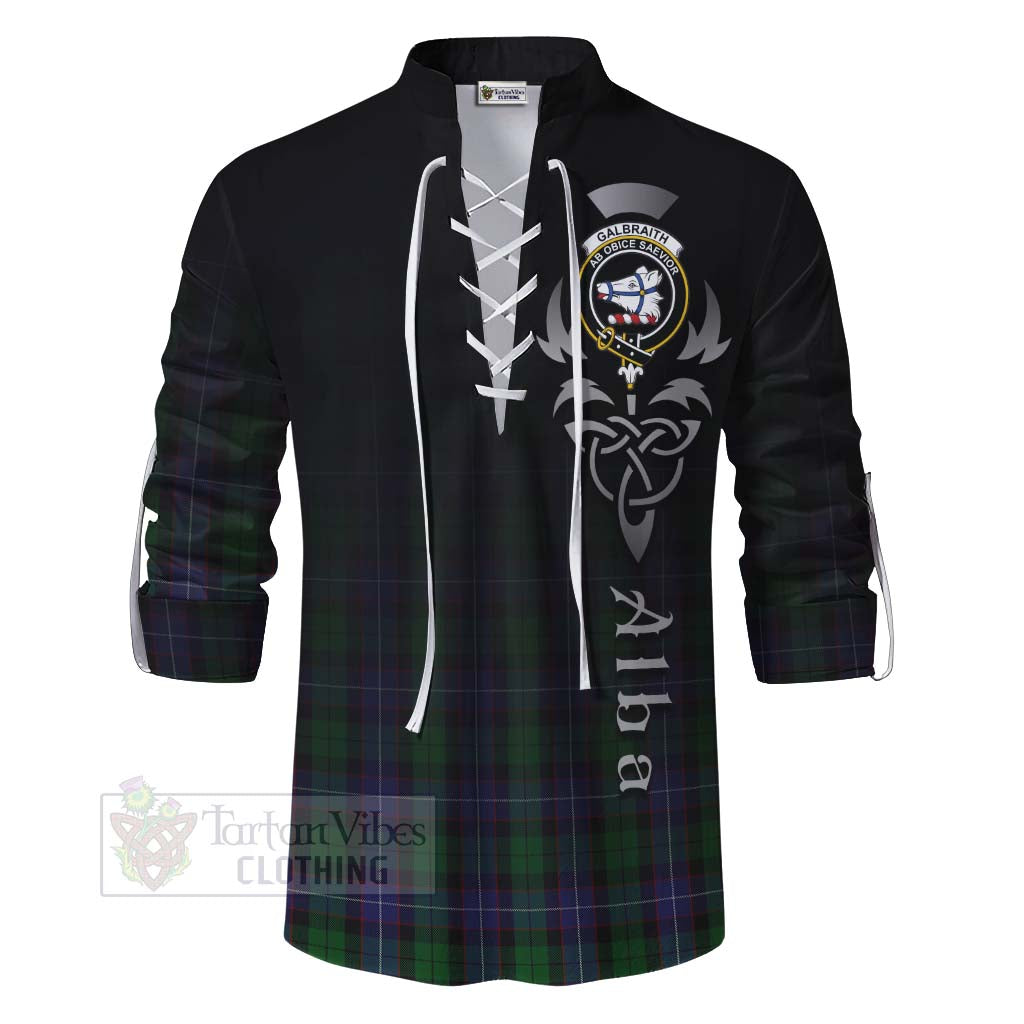 Tartan Vibes Clothing Galbraith Tartan Ghillie Kilt Shirt Featuring Alba Gu Brath Family Crest Celtic Inspired