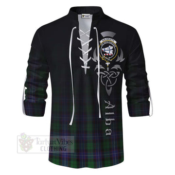 Galbraith Tartan Ghillie Kilt Shirt Featuring Alba Gu Brath Family Crest Celtic Inspired