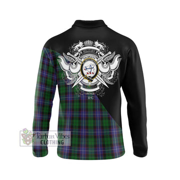 Galbraith Tartan Long Sleeve Polo Shirt with Family Crest and Military Logo Style