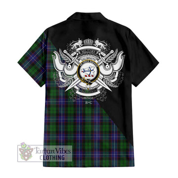 Galbraith Tartan Short Sleeve Button Shirt with Family Crest and Military Logo Style