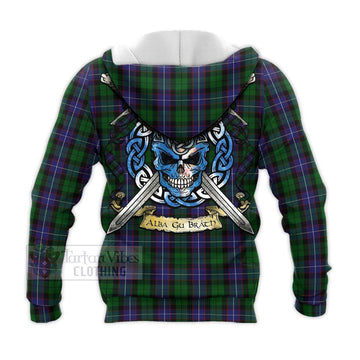 Galbraith Tartan Knitted Hoodie with Family Crest Celtic Skull Style