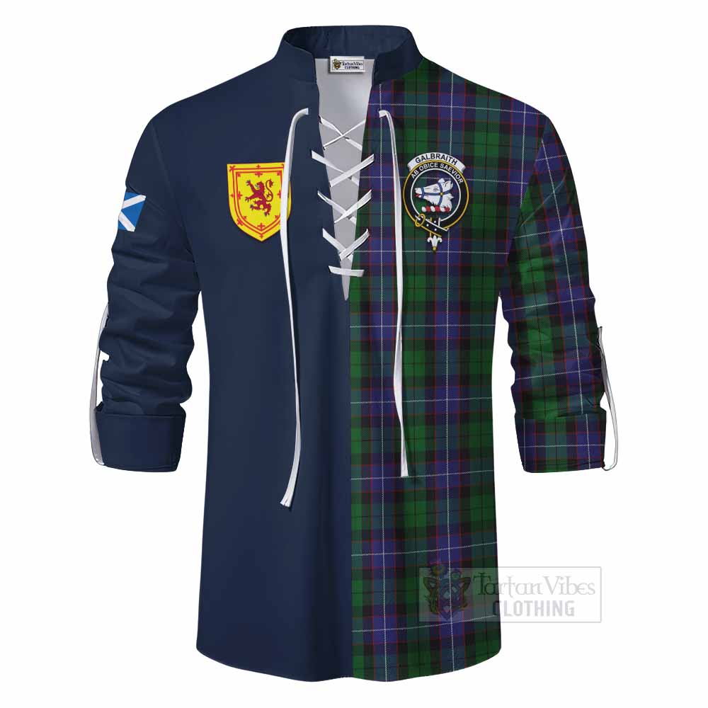 Galbraith Tartan Ghillie Kilt Shirt Alba with Scottish Lion Royal Arm Half Style