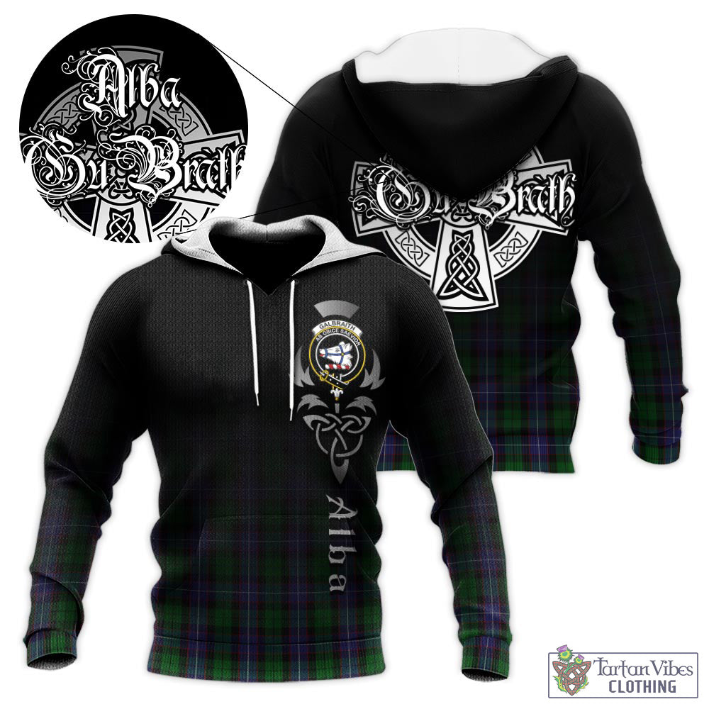 Tartan Vibes Clothing Galbraith Tartan Knitted Hoodie Featuring Alba Gu Brath Family Crest Celtic Inspired