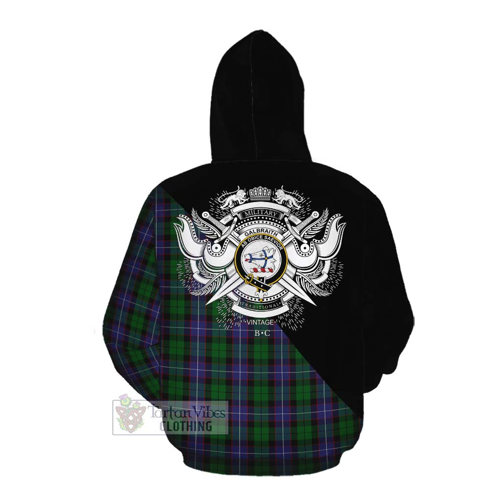 Tartan Vibes Clothing Galbraith Tartan Cotton Hoodie with Family Crest and Military Logo Style