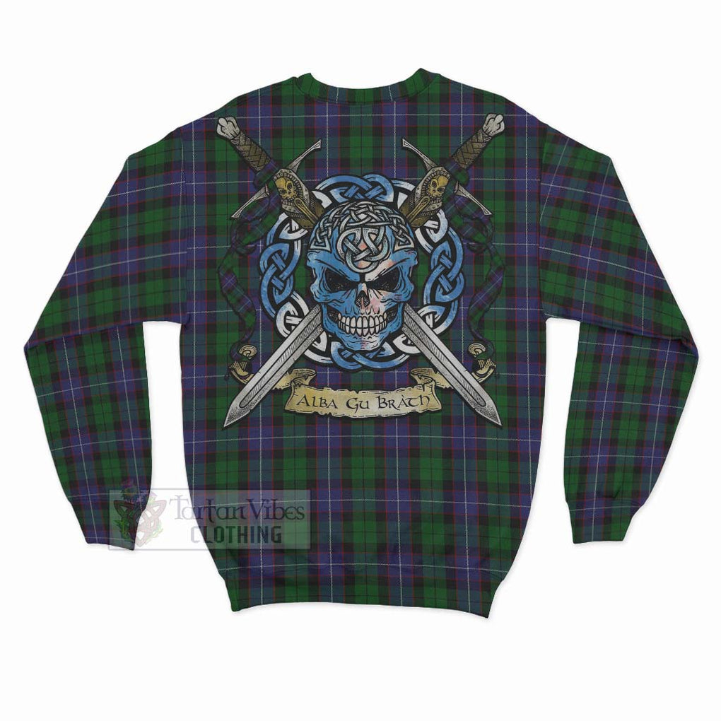 Tartan Vibes Clothing Galbraith Tartan Sweatshirt with Family Crest Celtic Skull Style