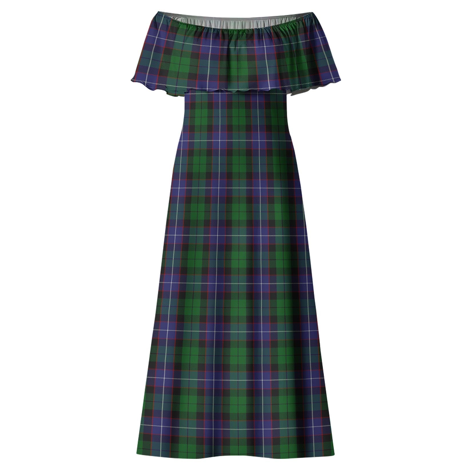 Galbraith Tartan Off Shoulder Long Dress - Tartanvibesclothing