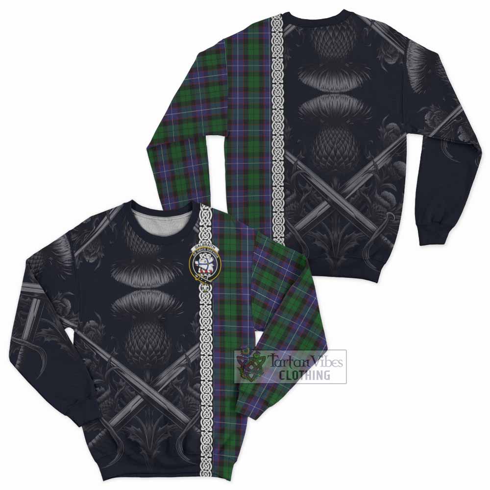 Tartan Vibes Clothing Galbraith Tartan Sweatshirt with Family Crest Cross Sword Thistle Celtic Vibes