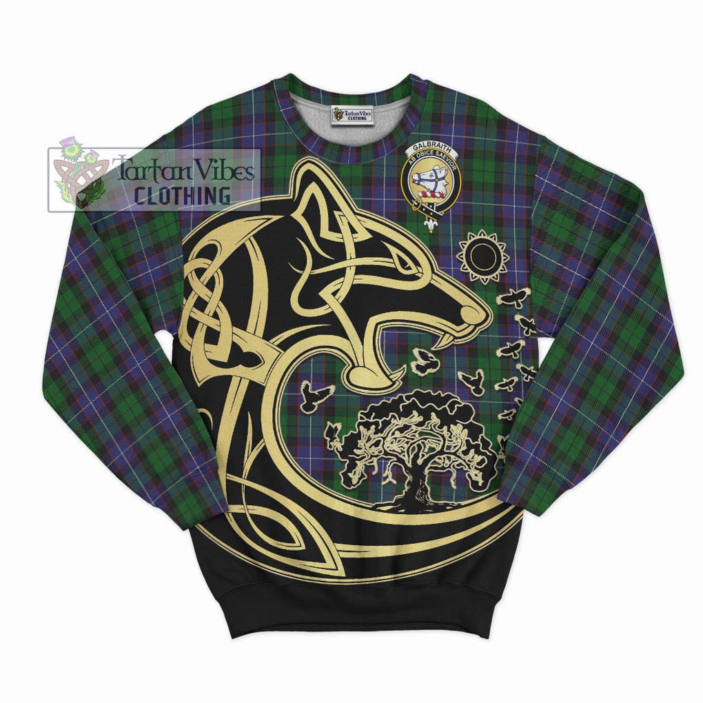 Galbraith Tartan Sweatshirt with Family Crest Celtic Wolf Style - Tartan Vibes Clothing