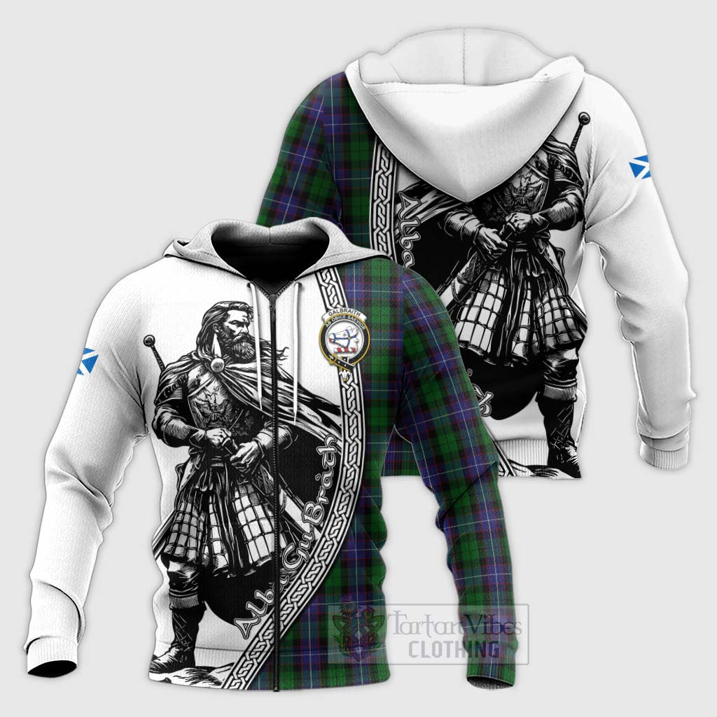 Tartan Vibes Clothing Galbraith Tartan Clan Crest Knitted Hoodie with Highlander Warrior Celtic Style