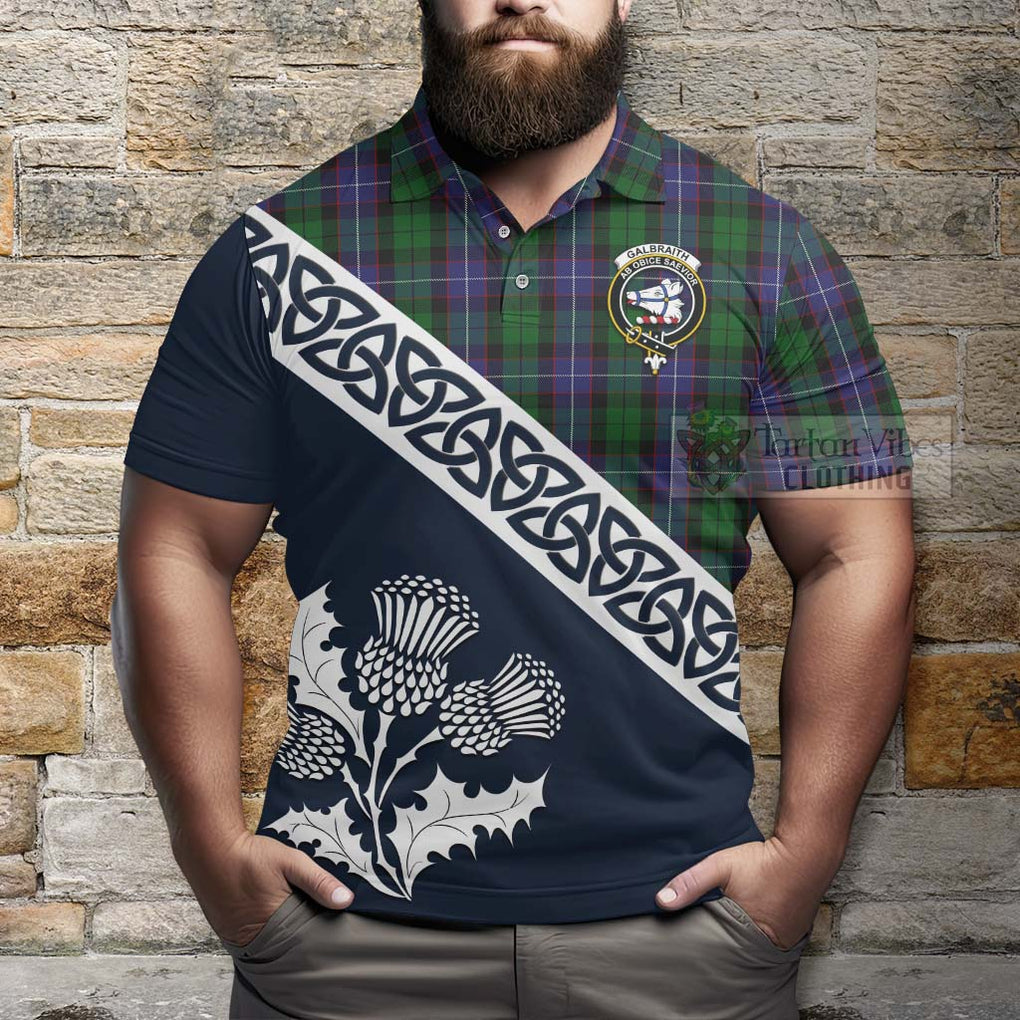 Galbraith Tartan Polo Shirt Featuring Thistle and Scotland Map - Tartanvibesclothing Store