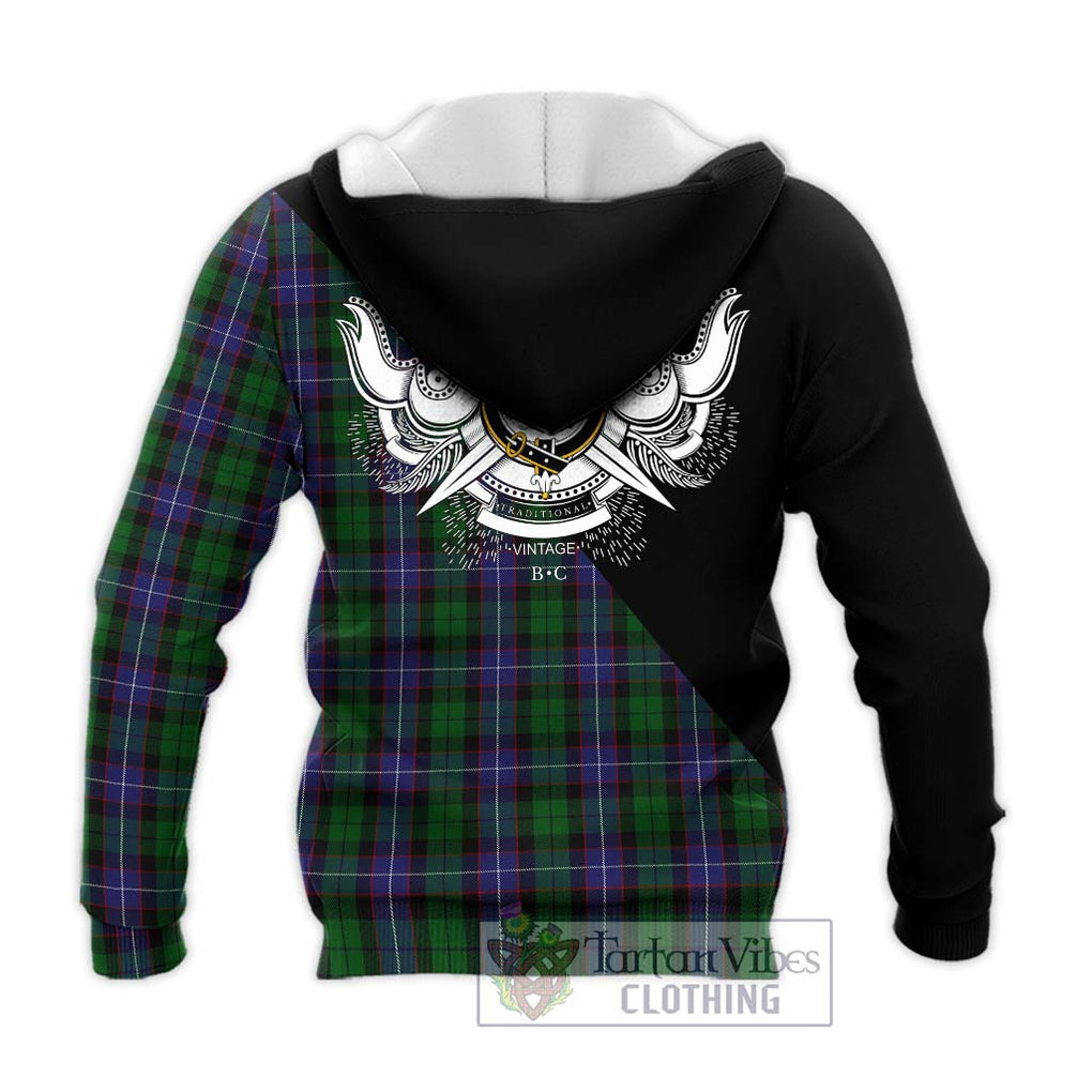 Galbraith Tartan Knitted Hoodie with Family Crest and Military Logo Style - Tartanvibesclothing Shop