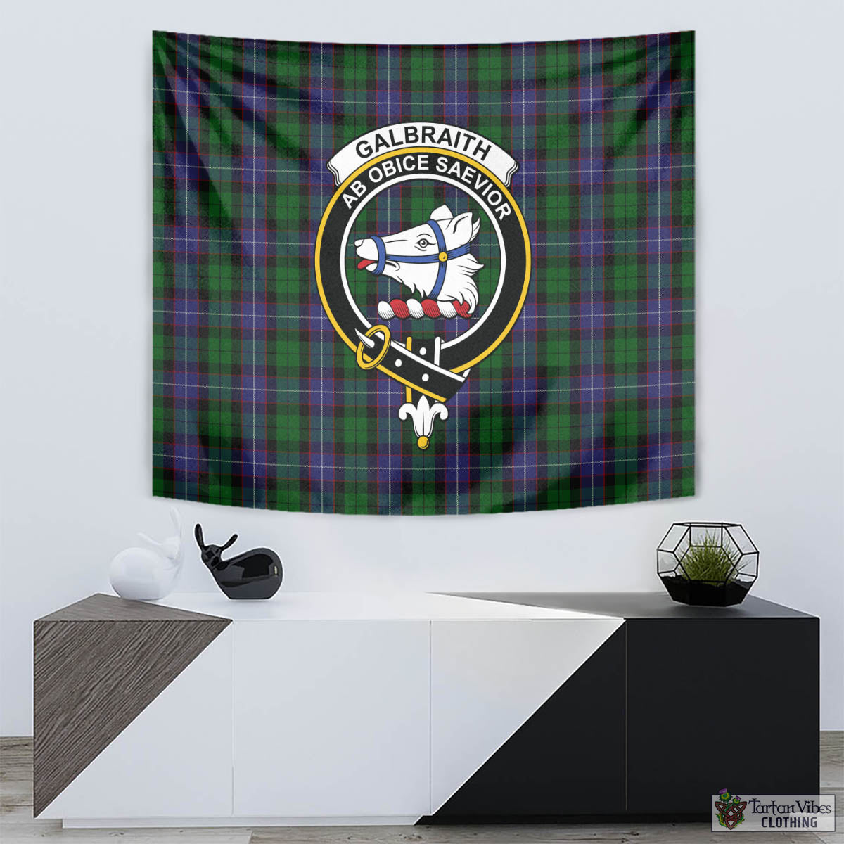 Tartan Vibes Clothing Galbraith Tartan Tapestry Wall Hanging and Home Decor for Room with Family Crest