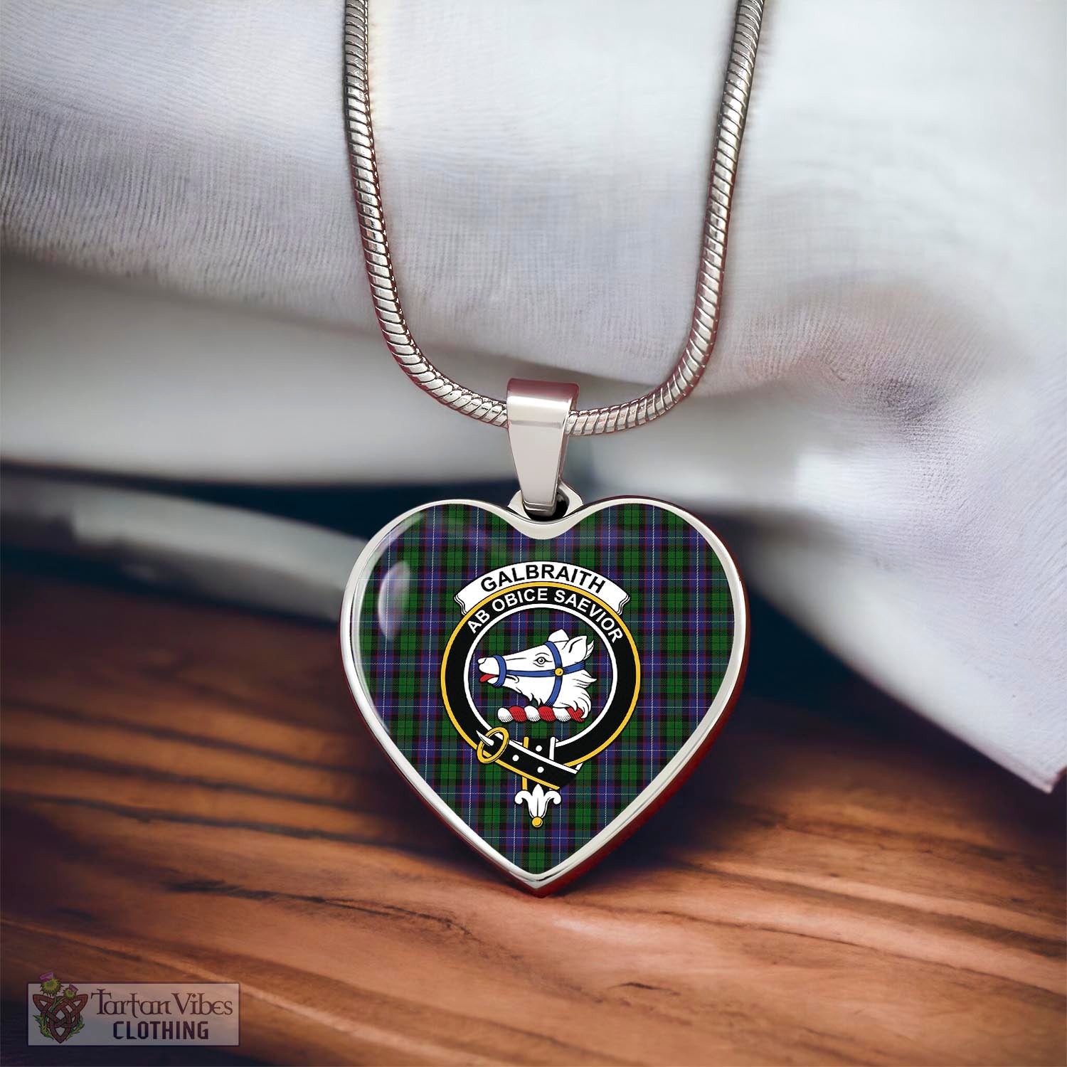 Tartan Vibes Clothing Galbraith Tartan Heart Necklace with Family Crest