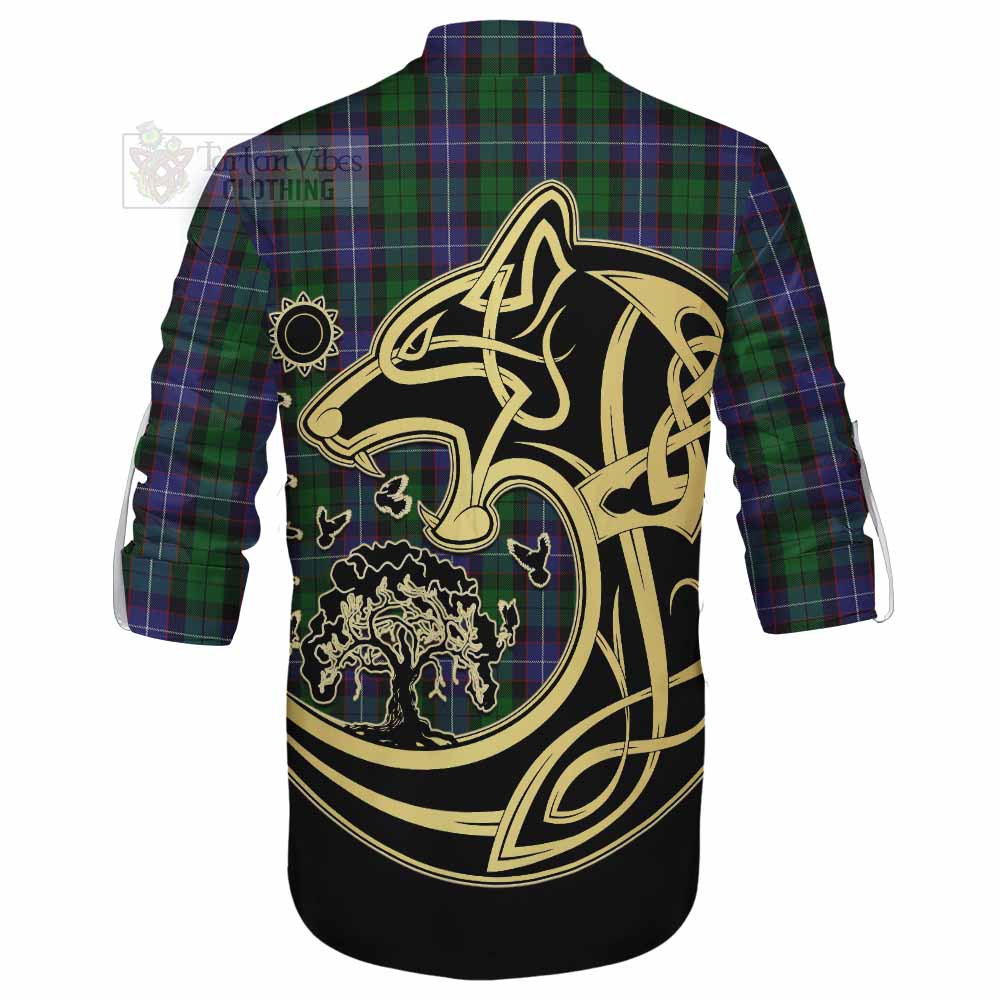 Tartan Vibes Clothing Galbraith Tartan Ghillie Kilt Shirt with Family Crest Celtic Wolf Style