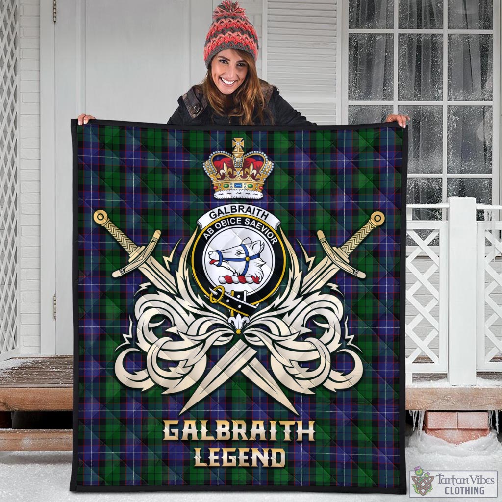 Tartan Vibes Clothing Galbraith Tartan Quilt with Clan Crest and the Golden Sword of Courageous Legacy