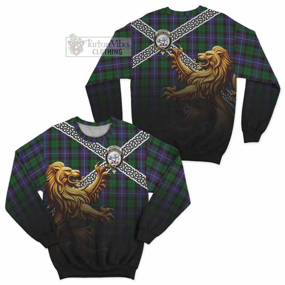 Galbraith Crest Tartan Sweatshirt with Golden Lion Emblem Celtic Style - Tartan Vibes Clothing
