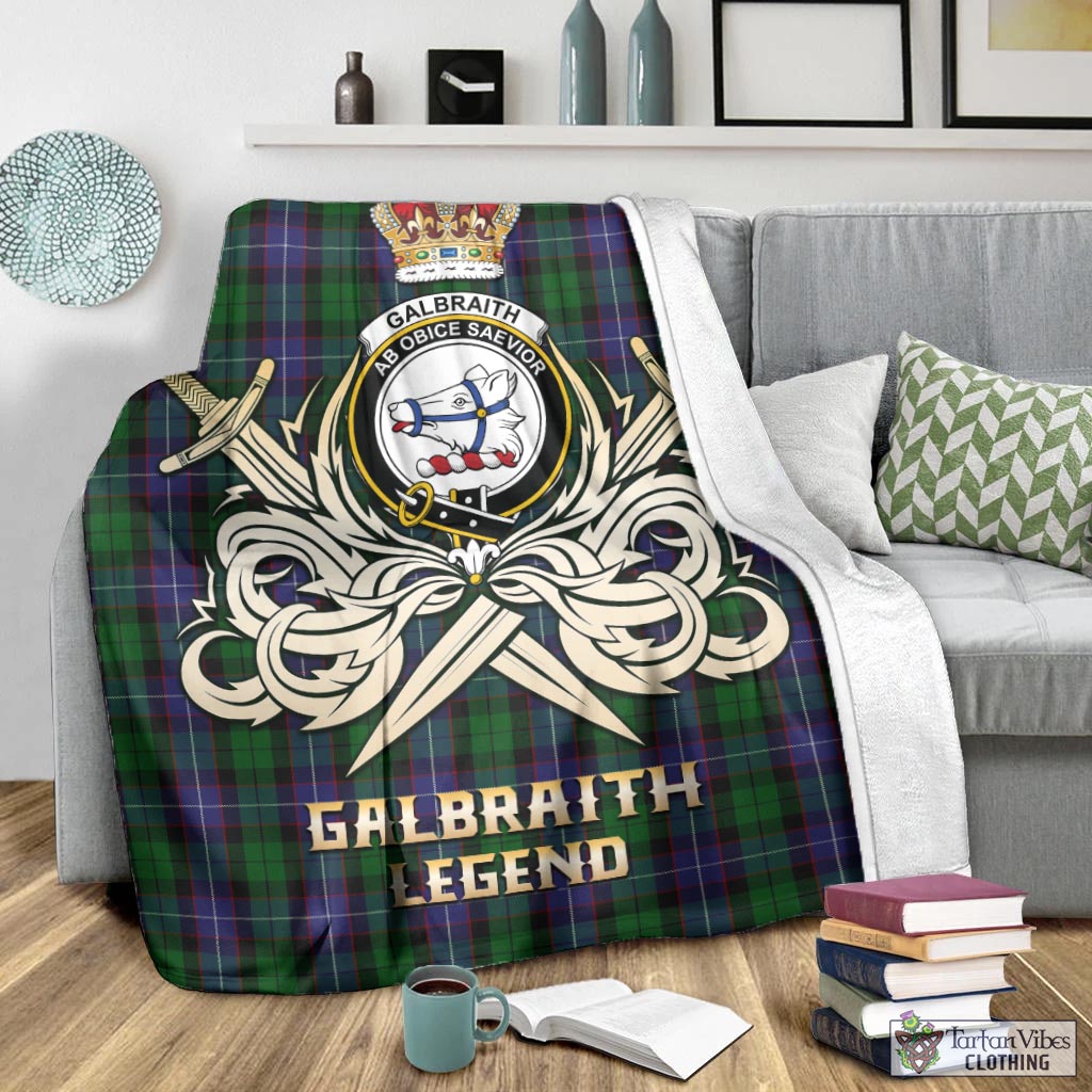 Tartan Vibes Clothing Galbraith Tartan Blanket with Clan Crest and the Golden Sword of Courageous Legacy