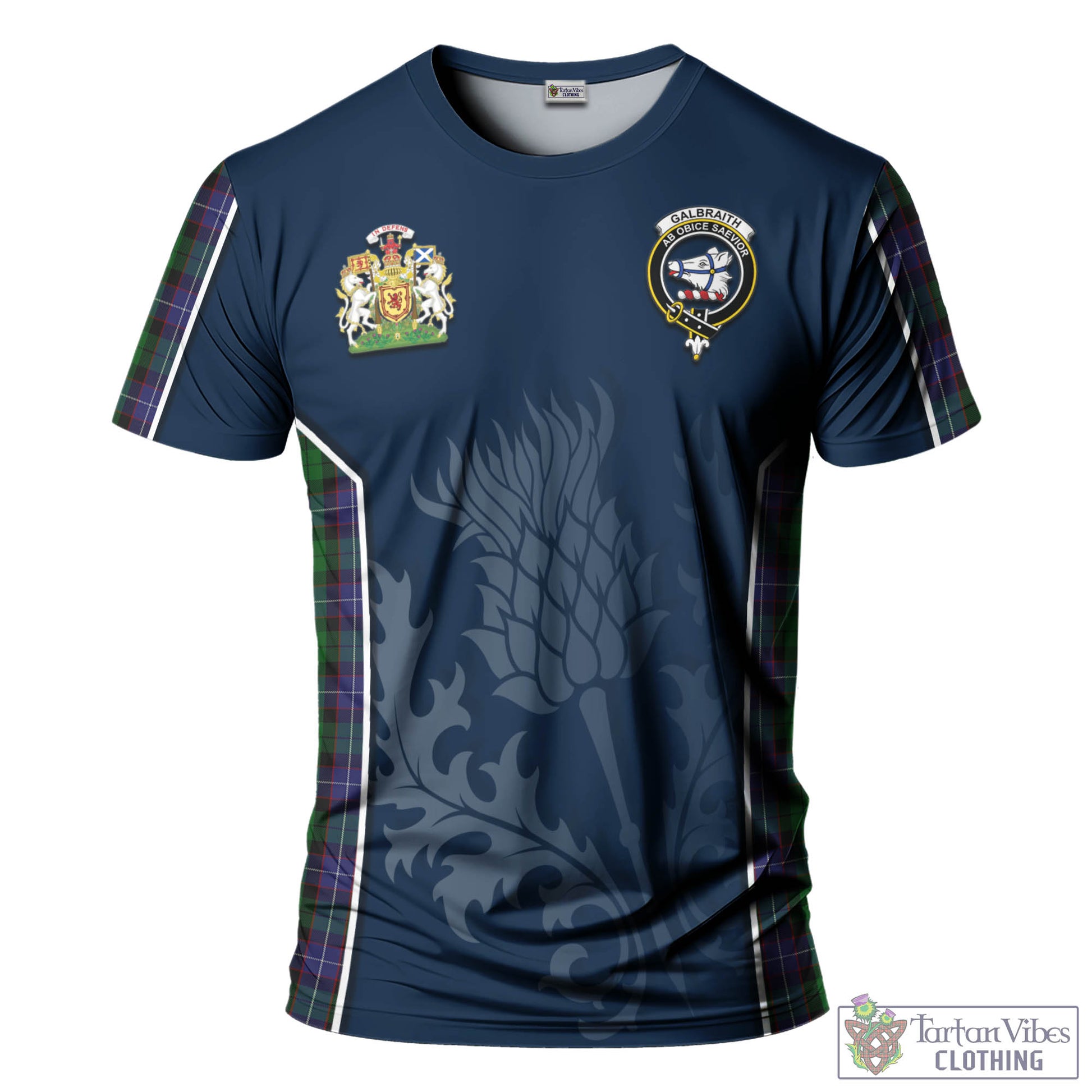 Tartan Vibes Clothing Galbraith Tartan T-Shirt with Family Crest and Scottish Thistle Vibes Sport Style