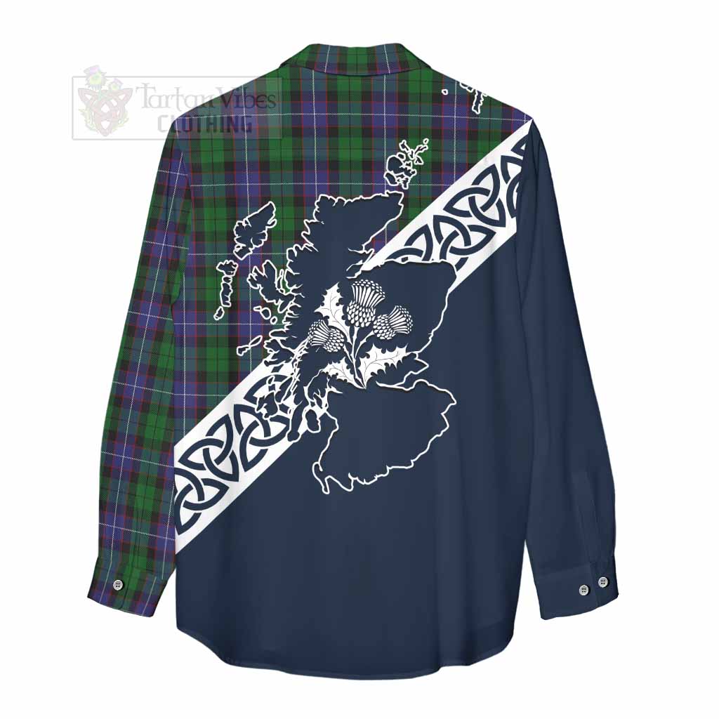 Tartan Vibes Clothing Galbraith Tartan Women's Casual Shirt Featuring Thistle and Scotland Map