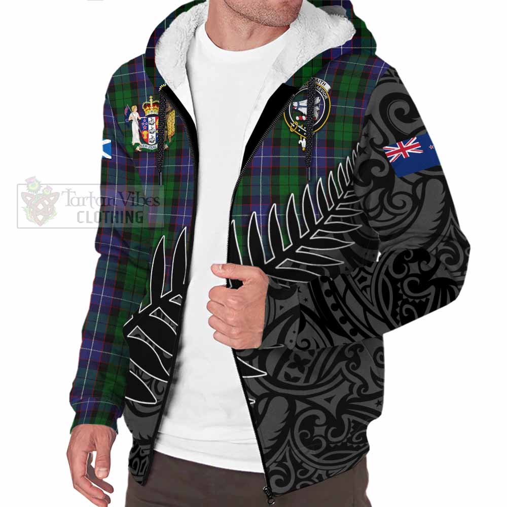 Tartan Vibes Clothing Galbraith Crest Tartan Sherpa Hoodie with New Zealand Silver Fern Half Style