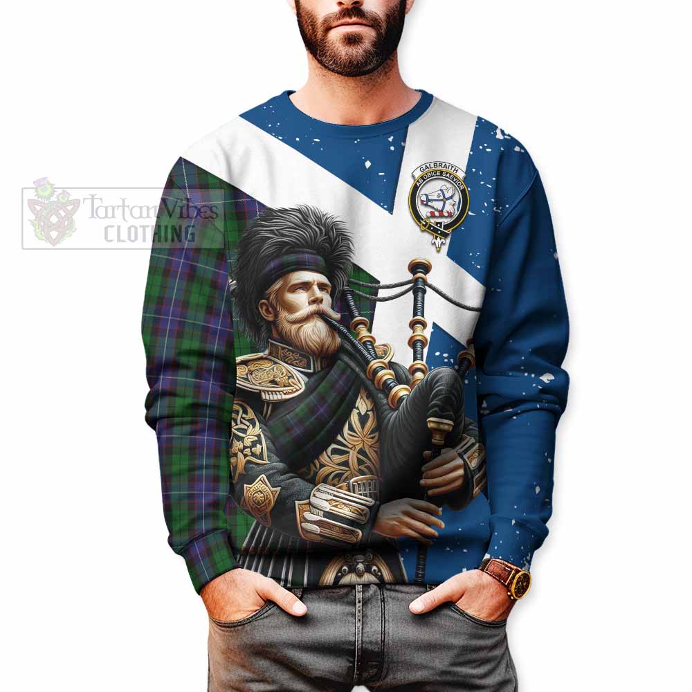 Galbraith Tartan Sweatshirt with Family Crest Scottish Bagpiper Vibes - Tartan Vibes Clothing