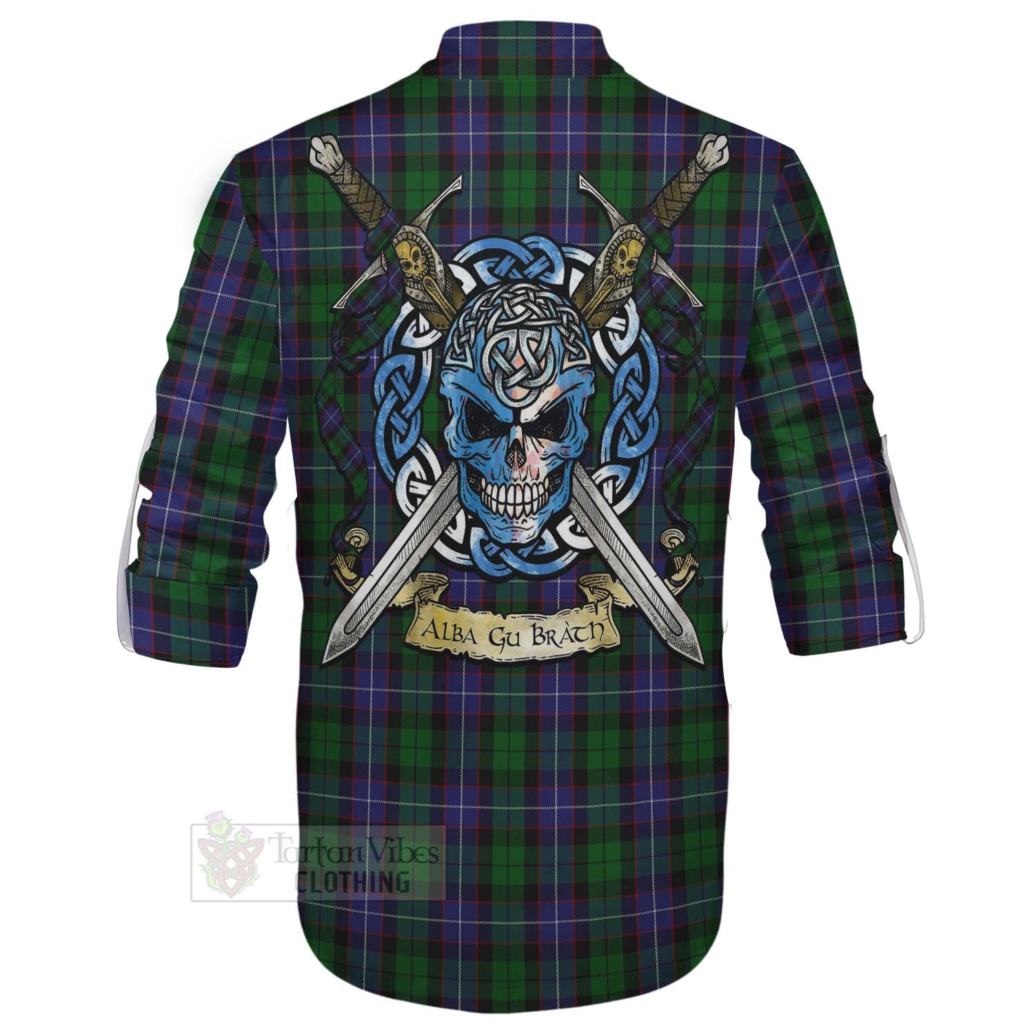 Galbraith Tartan Ghillie Kilt Shirt with Family Crest Celtic Skull Style - Tartan Vibes Clothing