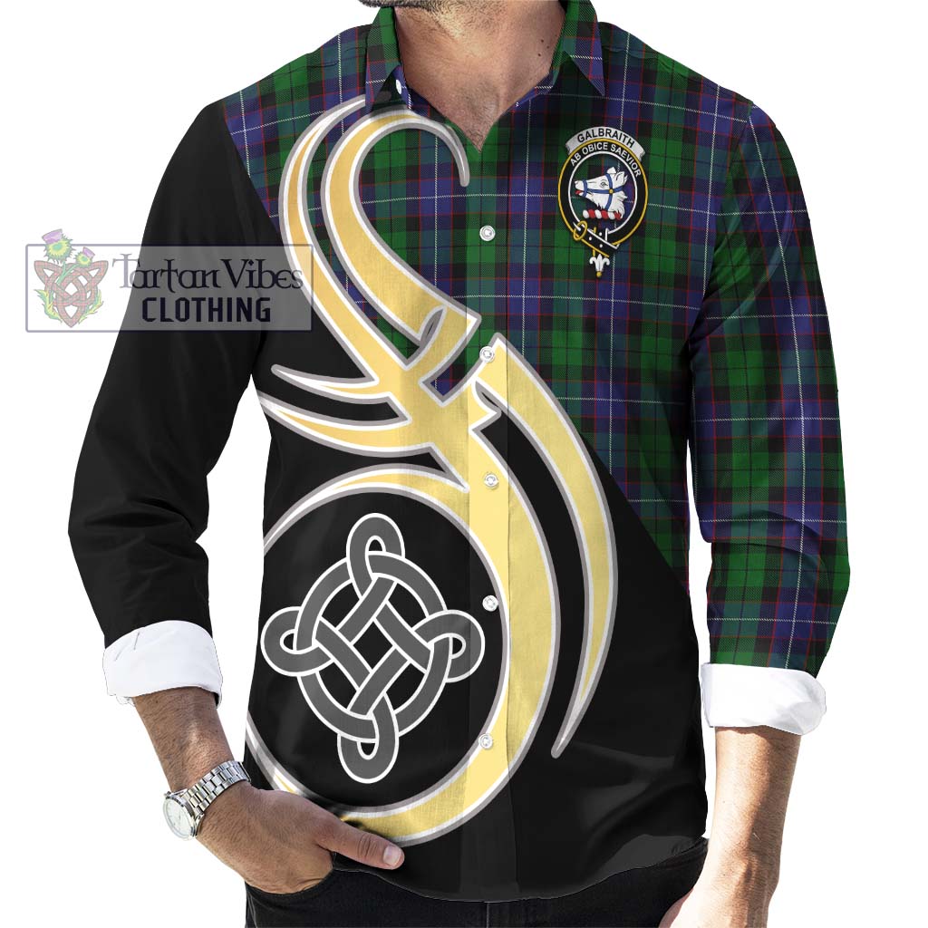 Galbraith Tartan Long Sleeve Button Shirt with Family Crest and Celtic Symbol Style - Tartan Vibes Clothing