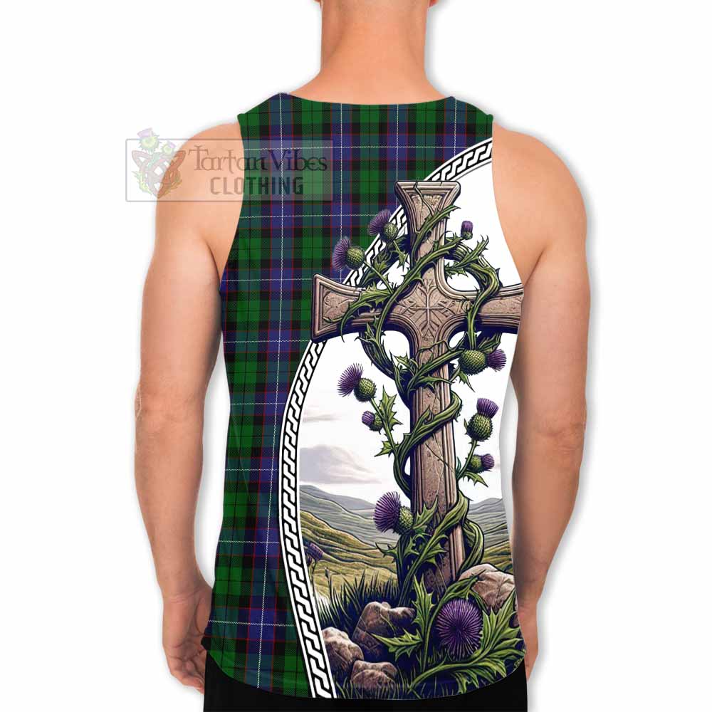 Tartan Vibes Clothing Galbraith Tartan Men's Tank Top with Family Crest and St. Andrew's Cross Accented by Thistle Vines