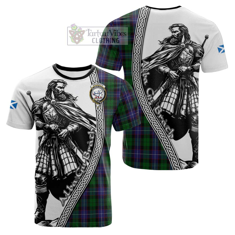 Galbraith Tartan Clan Crest Cotton T-shirt with Highlander Warrior Celtic Style