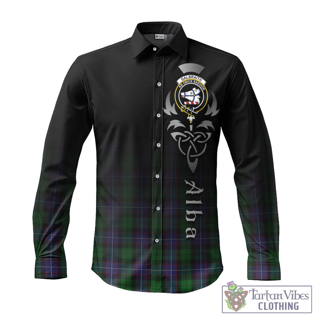 Tartan Vibes Clothing Galbraith Tartan Long Sleeve Button Up Featuring Alba Gu Brath Family Crest Celtic Inspired