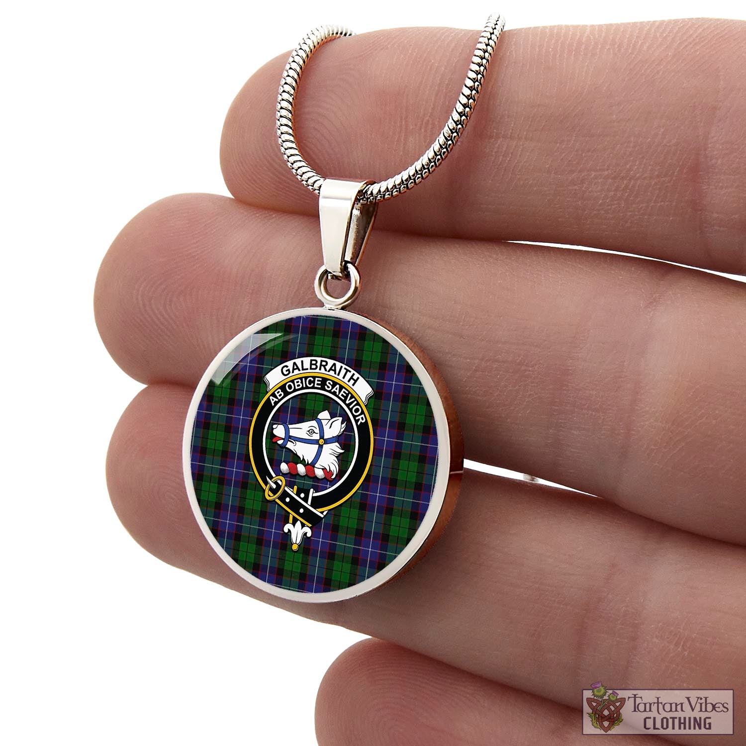 Tartan Vibes Clothing Galbraith Tartan Circle Necklace with Family Crest